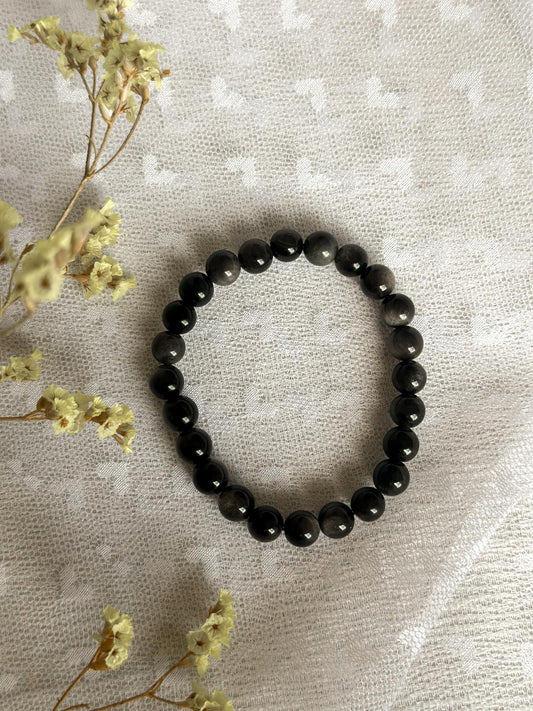 Kogelarmband Obsidiaan Zilver | 8 mm